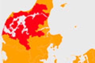 Et kort over nordjylland, hvor området omkring limfjorden er markeret rødt.